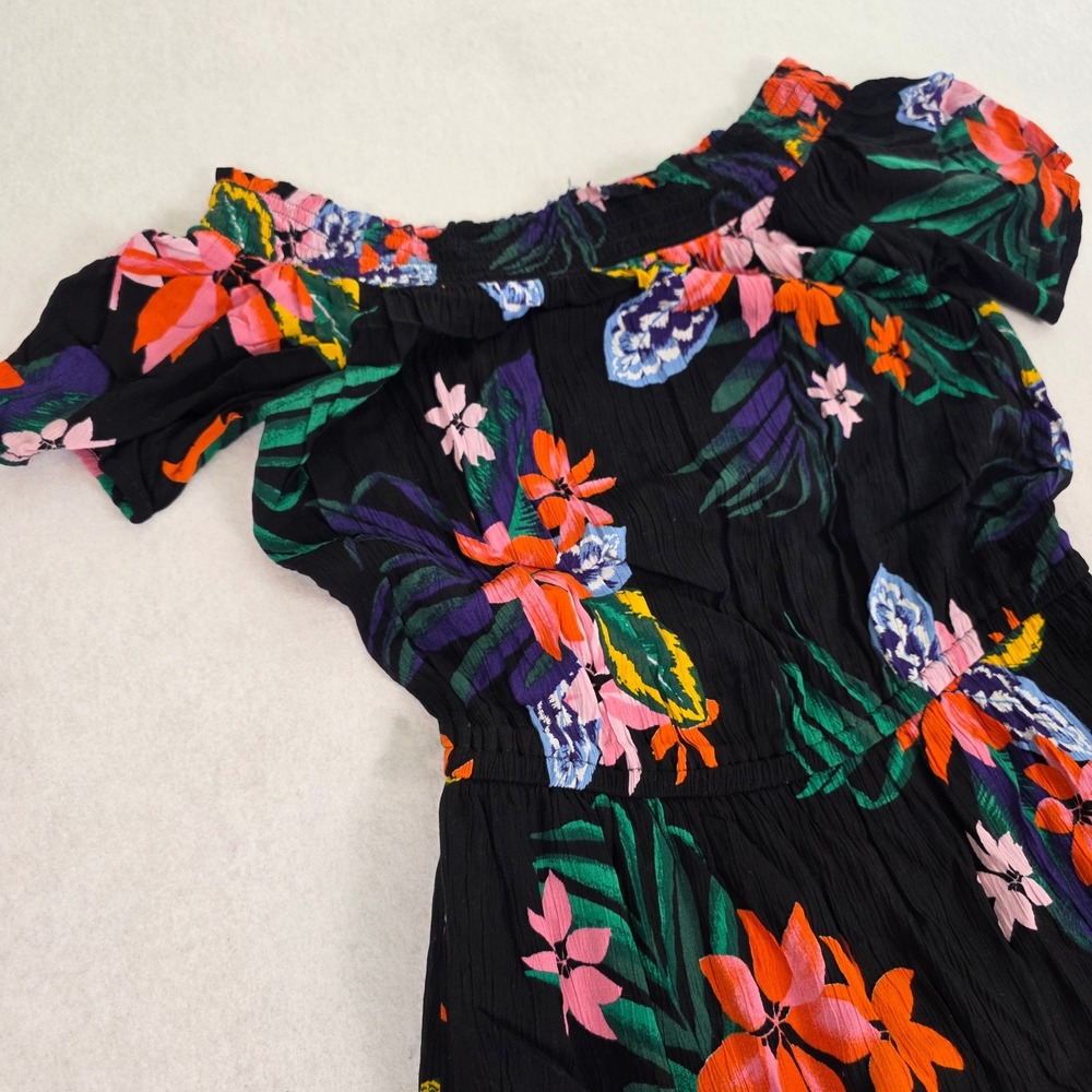 Old Navy Women Medium Tall Maxi Dress Black Floral Excellent Off Shoulder